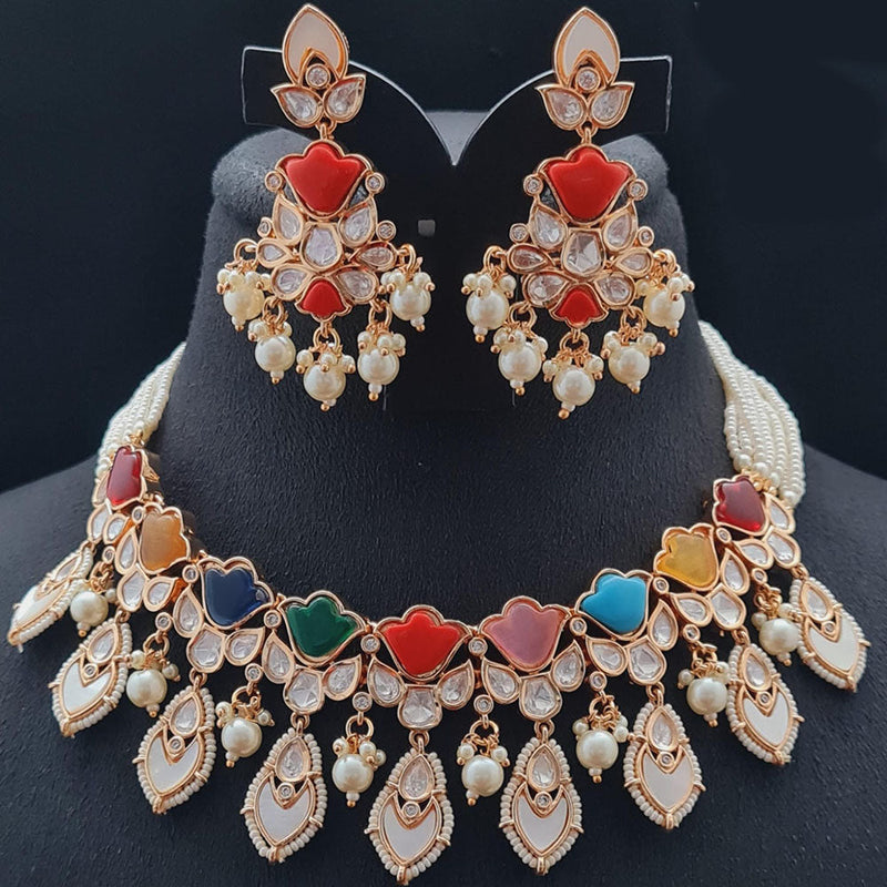 Vivah Creations Rose Gold Plated Polki Kundan Necklace Set