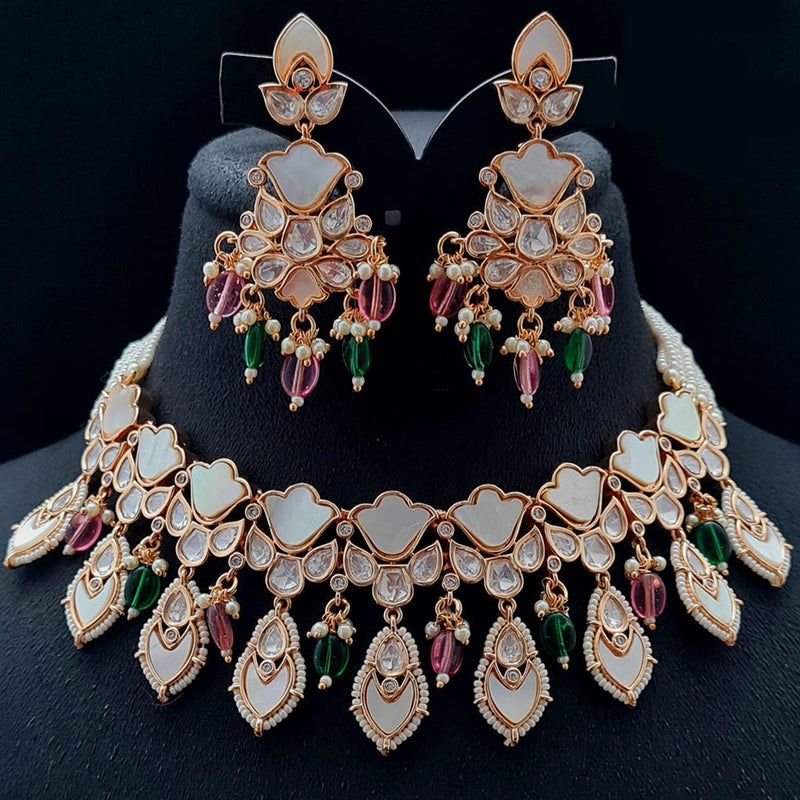 Vivah Creations Rose Gold Plated Polki Kundan Necklace Set