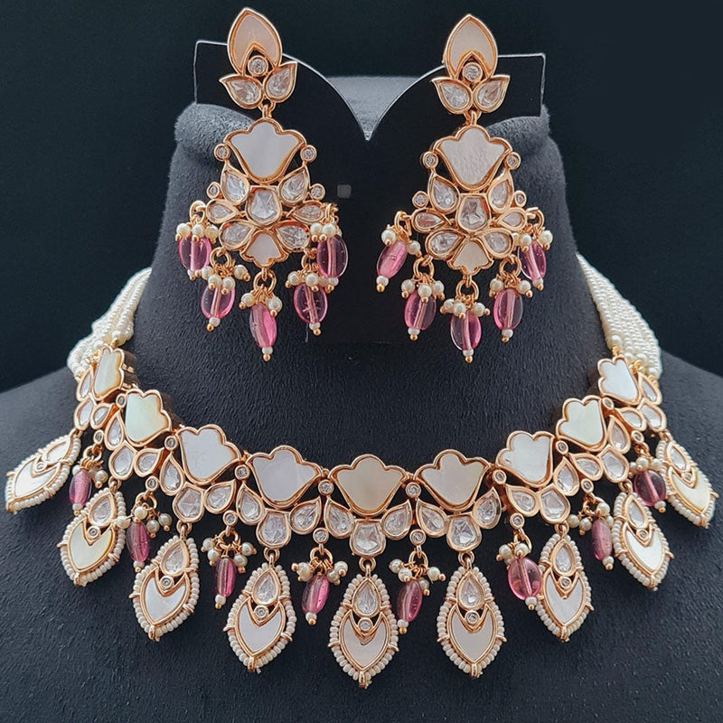 Vivah Creations Rose Gold Plated Polki Kundan Necklace Set