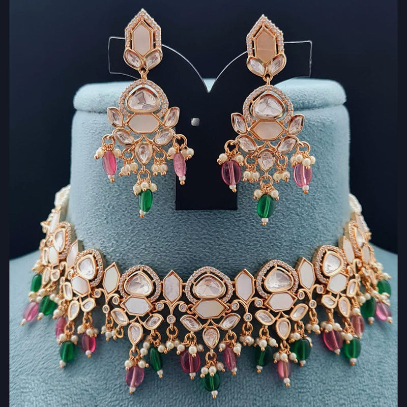 Vivah Creations Rose Gold Plated Polki Kundan Necklace Set