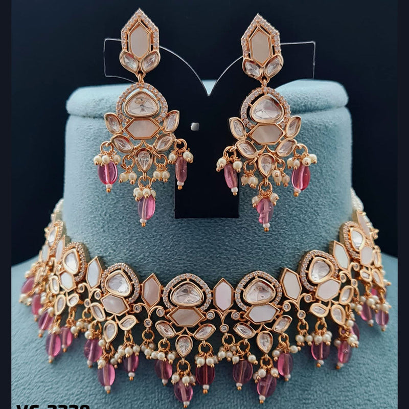 Vivah Creations Rose Gold Plated Polki Kundan Necklace Set