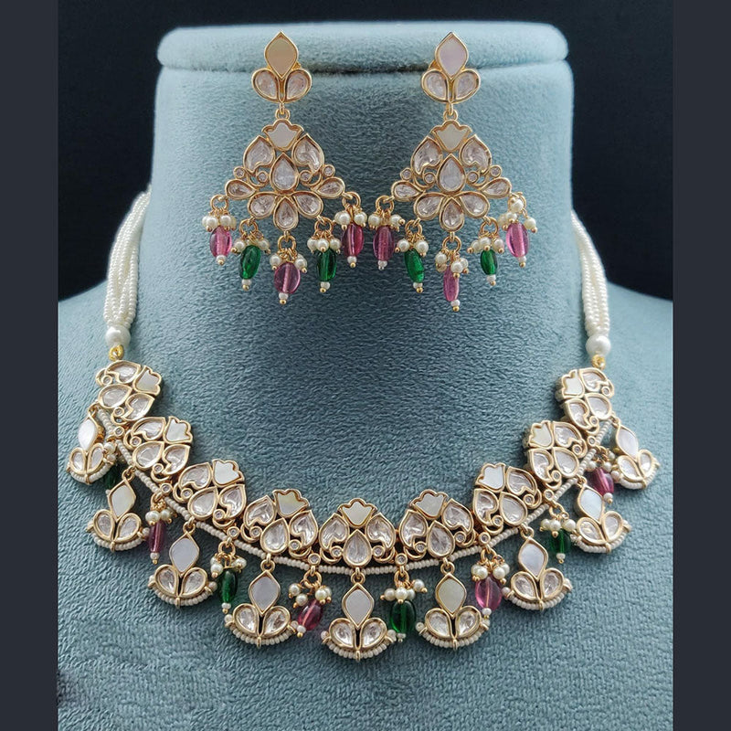 Vivah Creations Gold Plated Polki Kundan Necklace Set