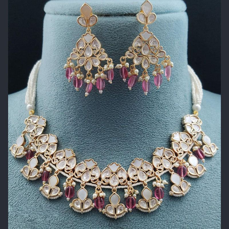 Vivah Creations Gold Plated Polki Kundan Necklace Set