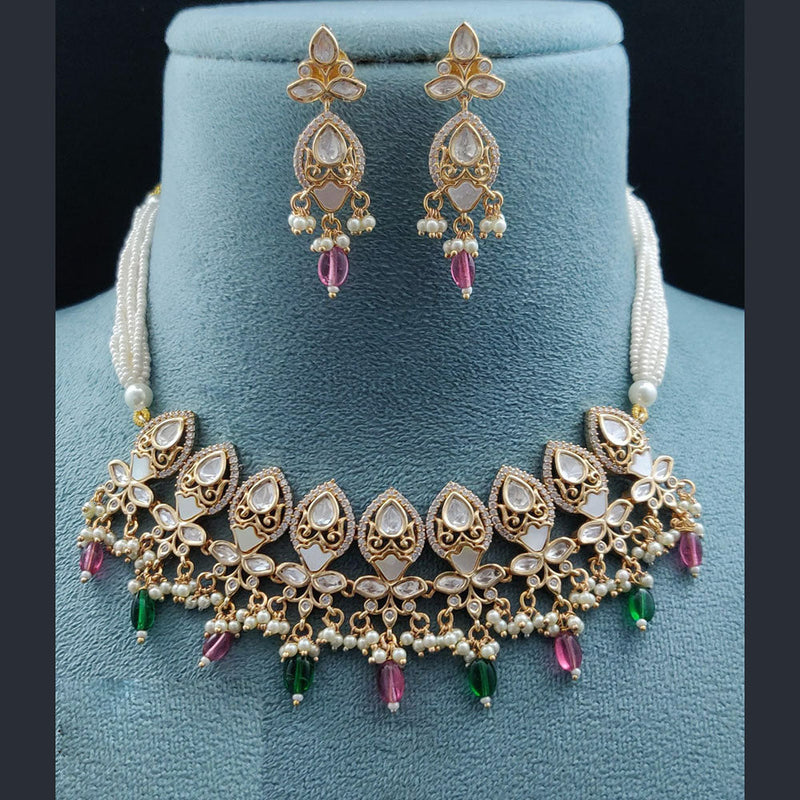 Vivah Creations Gold Plated Polki Kundan Necklace Set