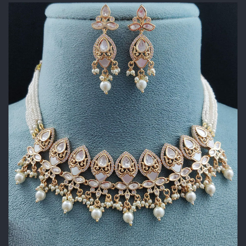 Vivah Creations Gold Plated Polki Kundan Necklace Set