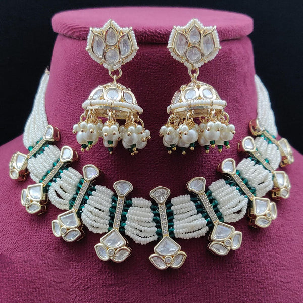 Vivah Creations Gold Plated Polki Kundan Necklace Set