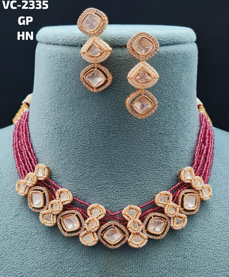 Vivah Creations Rose Gold Plated Polki Kundan Necklace Set