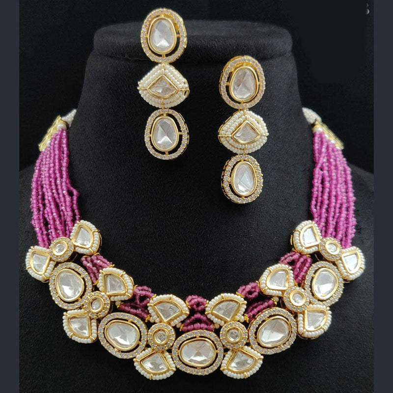 Vivah Creations Gold Plated Polki Kundan Necklace Set