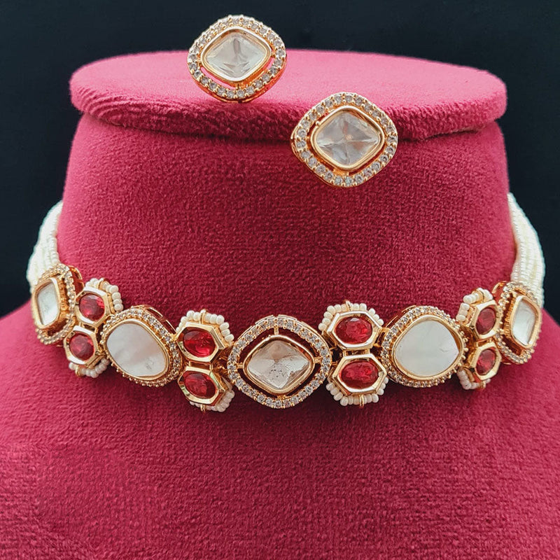 Vivah Creations Rose Gold Plated Polki Kundan Necklace Set