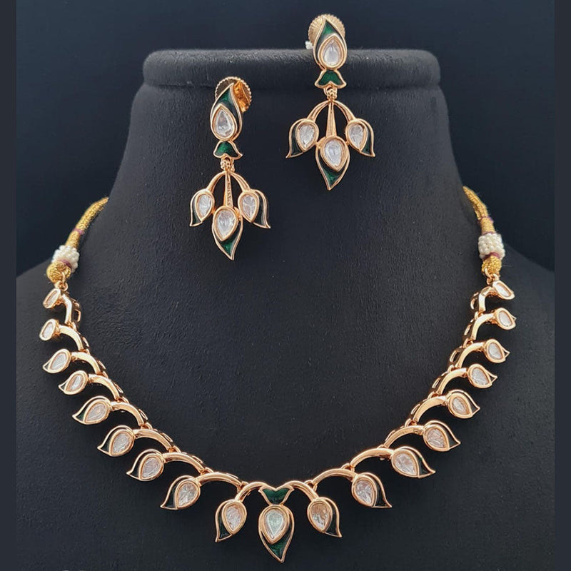 Vivah Creations Rose Gold Plated Polki Kundan Necklace Set