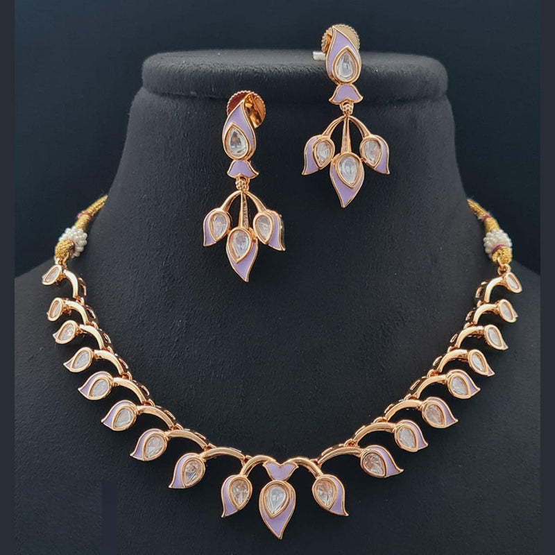 Vivah Creations Rose Gold Plated Polki Kundan Necklace Set