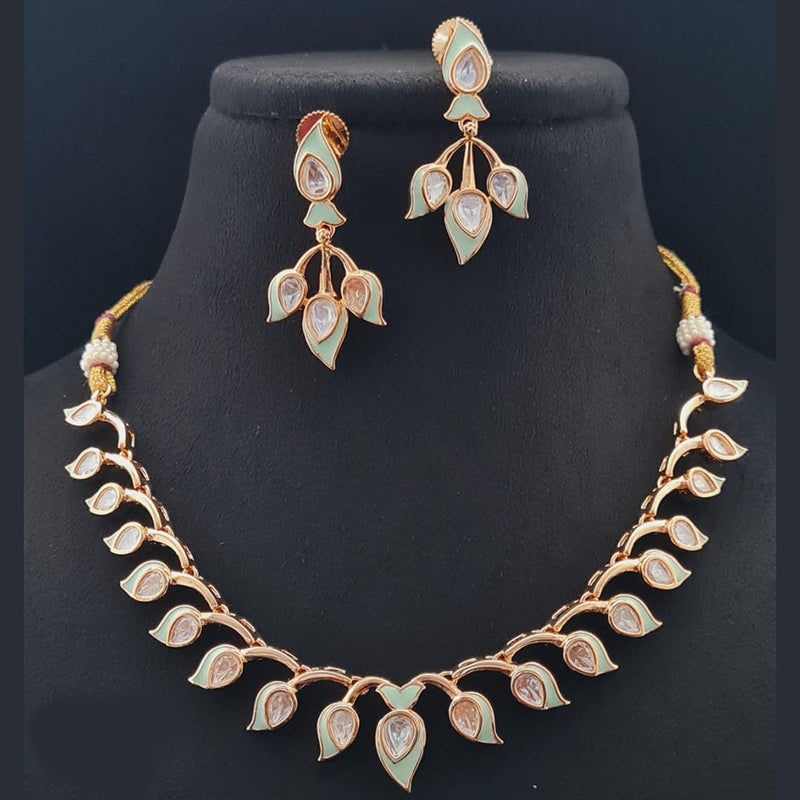 Vivah Creations Rose Gold Plated Polki Kundan Necklace Set