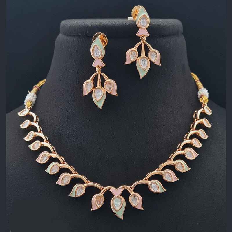 Vivah Creations Rose Gold Plated Polki Kundan Necklace Set