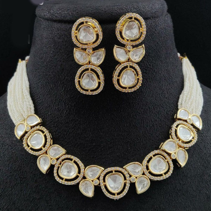 Vivah Creations Gold Plated Polki Kundan Necklace Set