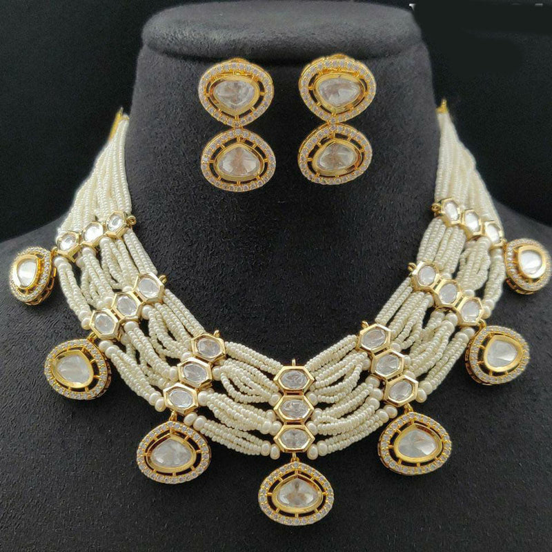 Vivah Creations Gold Plated Polki Kundan Necklace Set