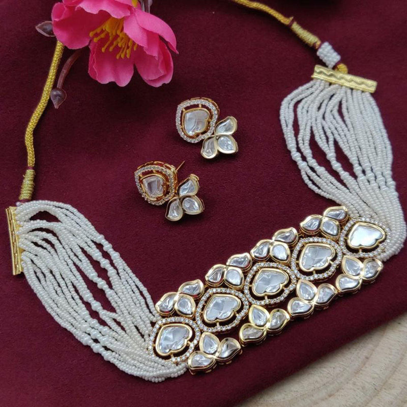 Vivah Creations Gold Plated Polki Kundan Necklace Set