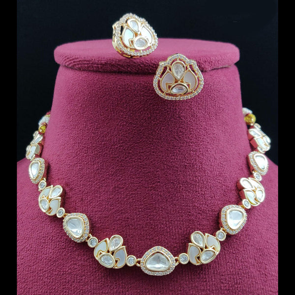 Vivah Creations Gold Plated Polki Kundan Necklace Set