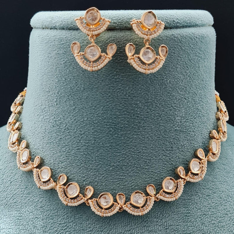 Vivah Creations Rose Gold Plated Polki Kundan Necklace Set