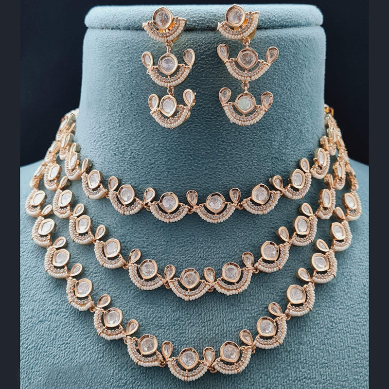 Vivah Creations Rose Gold Plated Polki Kundan Necklace Set