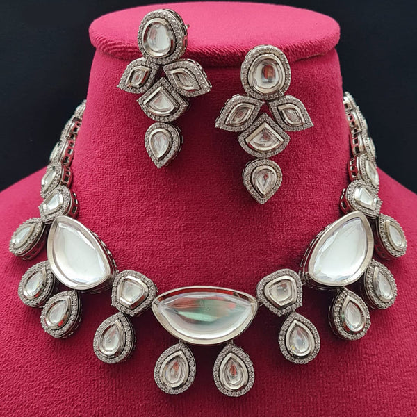 Vivah Creations Silver Plated Polki Kundan Necklace Set