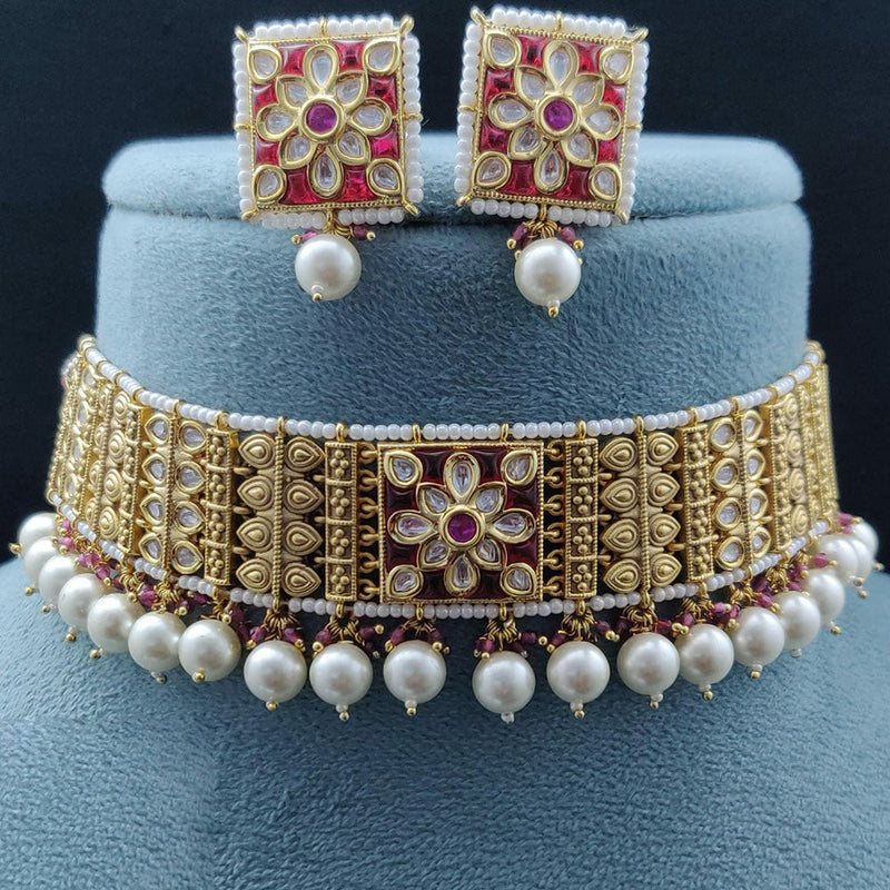 Vivah Creations Gold Plated Polki Kundan Stone Choker Necklace Set