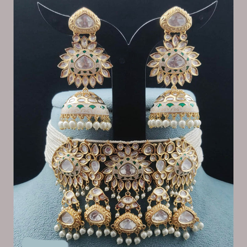 Vivah Creations Gold Plated Polki Kundan And Meenakari Choker Necklace Set