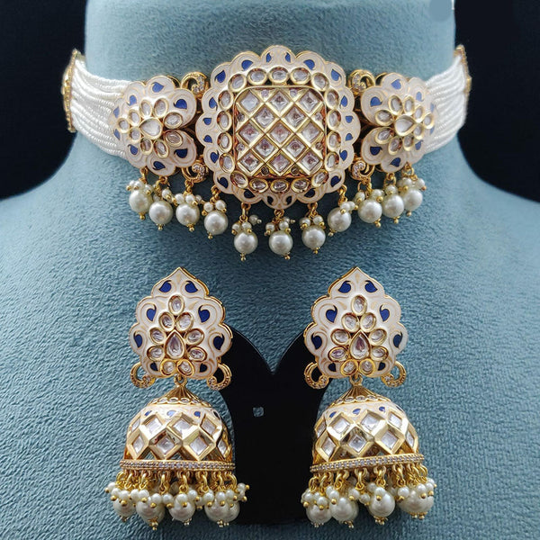 Vivah Creations Gold Plated Polki Kundan And Meenakari Choker Necklace Set