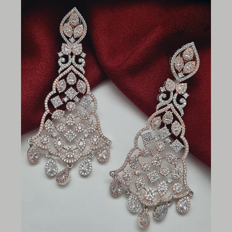 Vivah Creations Rose Gold Plated American Diamond Dangler Earrings