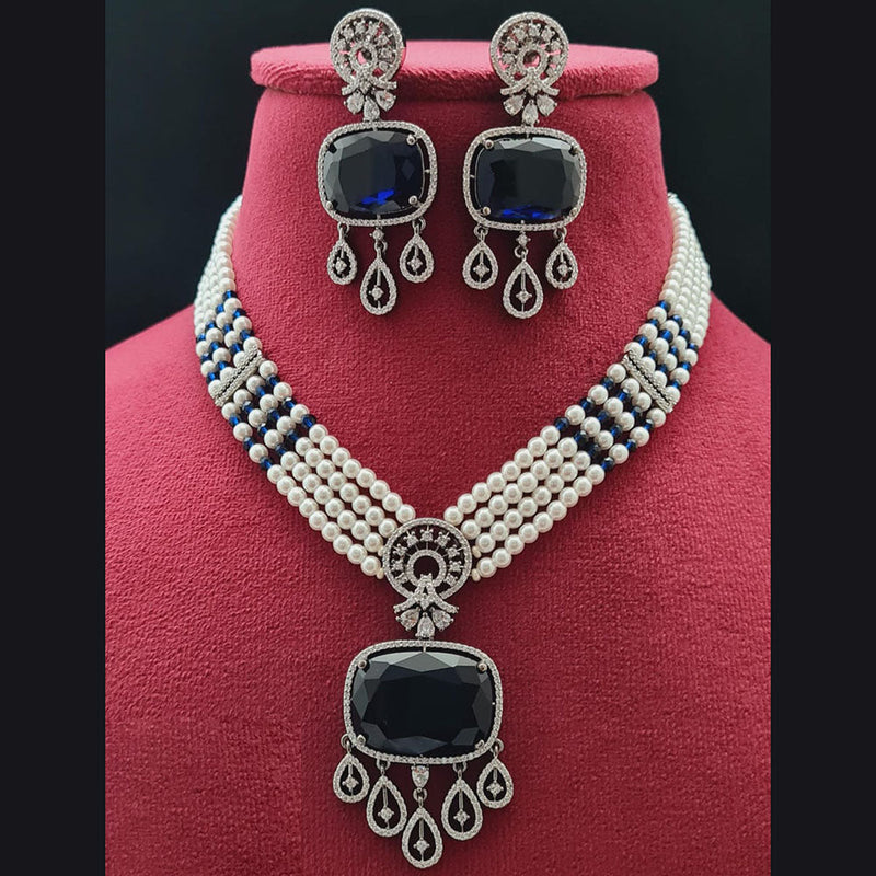 Vivah Creations Silver Plated American Diamond And Pearl Necklace Set