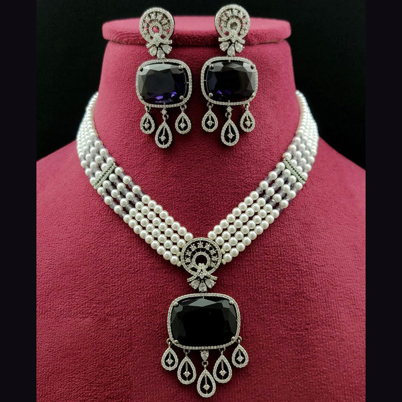 Vivah Creations Silver Plated American Diamond And Pearl Necklace Set