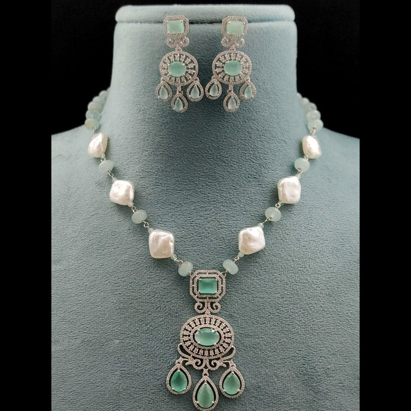 Vivah Creations Silver Plated American Diamond And Mother Of Pearl  Necklace Set