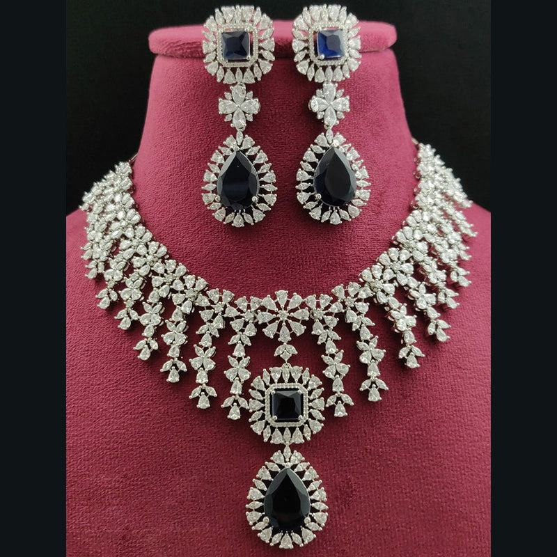 Vivah Creations Silver Plated  American Diamond Necklace Set