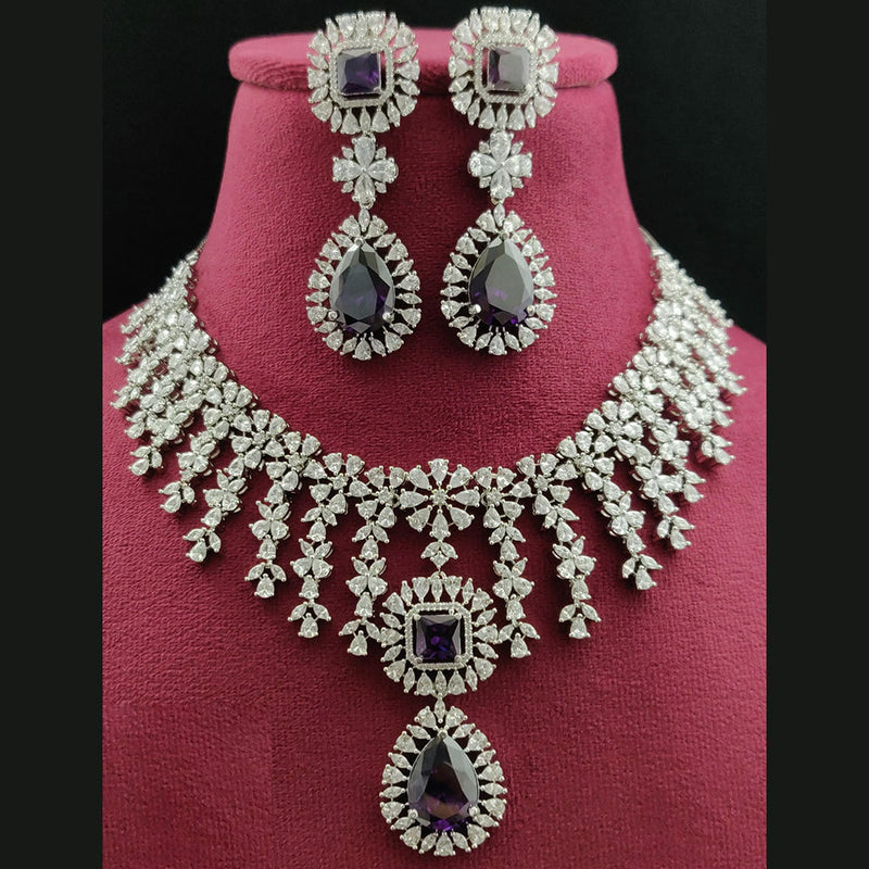 Vivah Creations Silver Plated  American Diamond Necklace Set