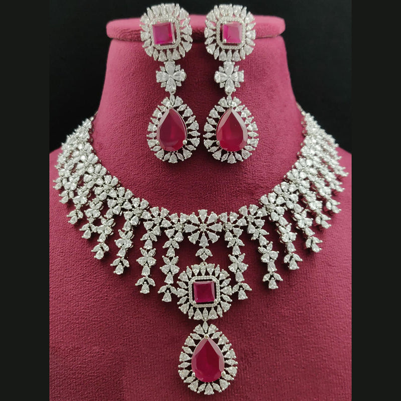 Vivah Creations Silver Plated  American Diamond Necklace Set