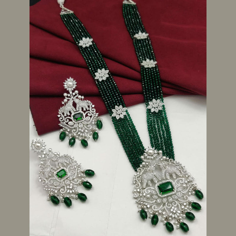 Vivah Creations Silver Plated  American Diamond Long Necklace Set