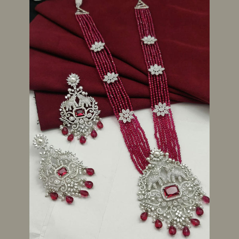 Vivah Creations Silver Plated  American Diamond Long Necklace Set