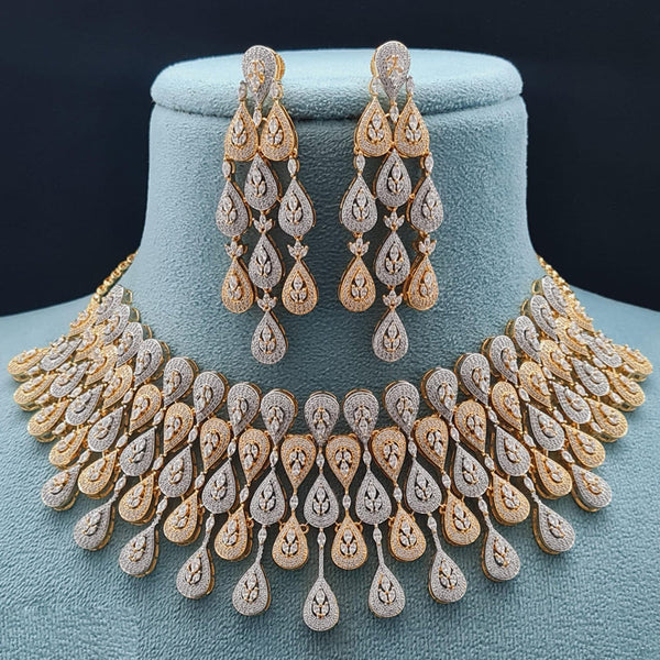 Vivah Creations 2Tone Plated American Diamond Necklace Set