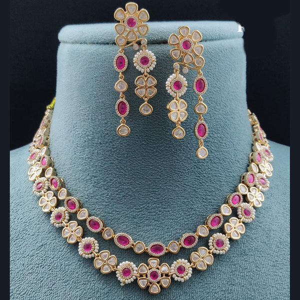 Vivah Creations Gold Plated Polki Kundan Necklace Set