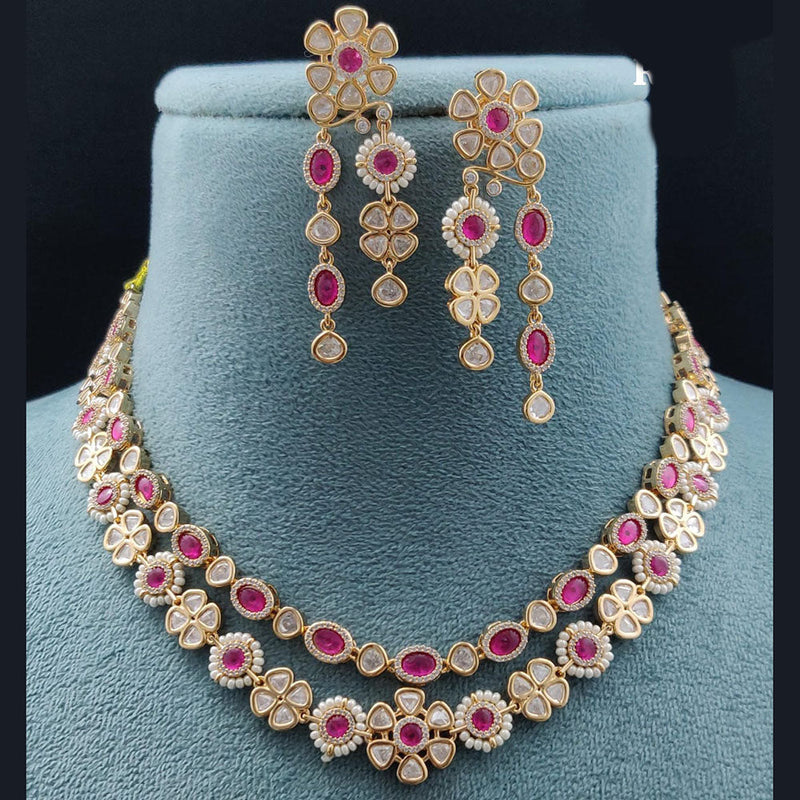 Vivah Creations Gold Plated Polki Kundan Necklace Set