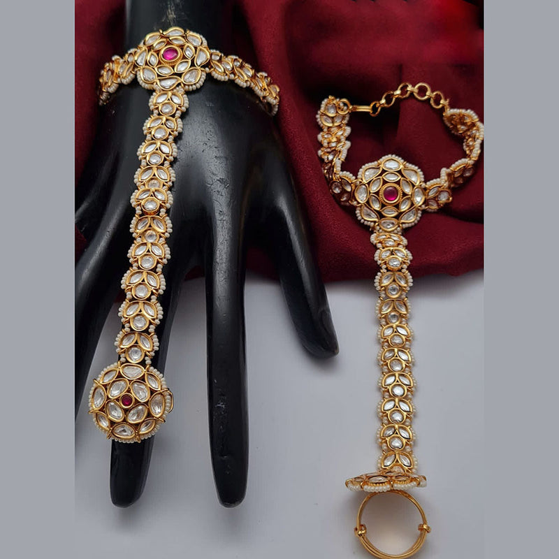 Vivah Creations Gold Plated Polki Kundan Stone Hand Harness