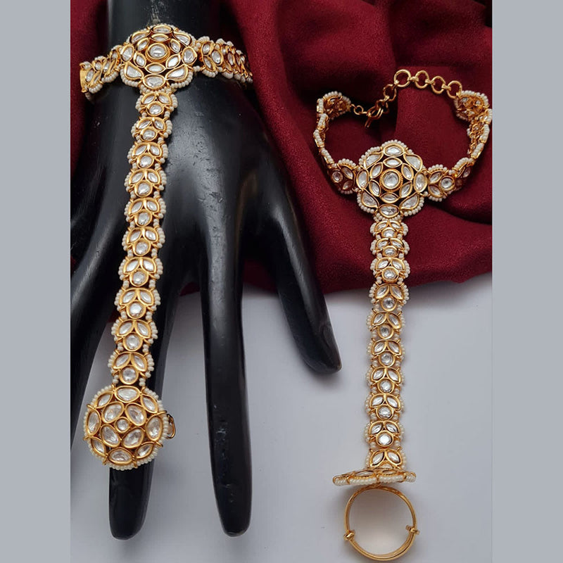 Vivah Creations Gold Plated Polki Kundan Stone Hand Harness