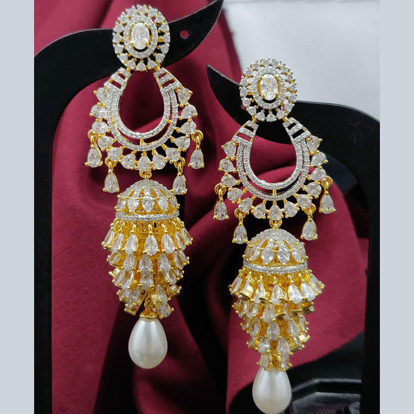 Vivah Creations Gold Plated American Diamond Dangler Earrings