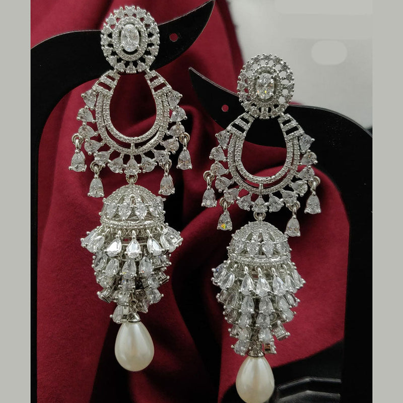 Vivah Creations Silver Plated American Diamond Dangler Earrings