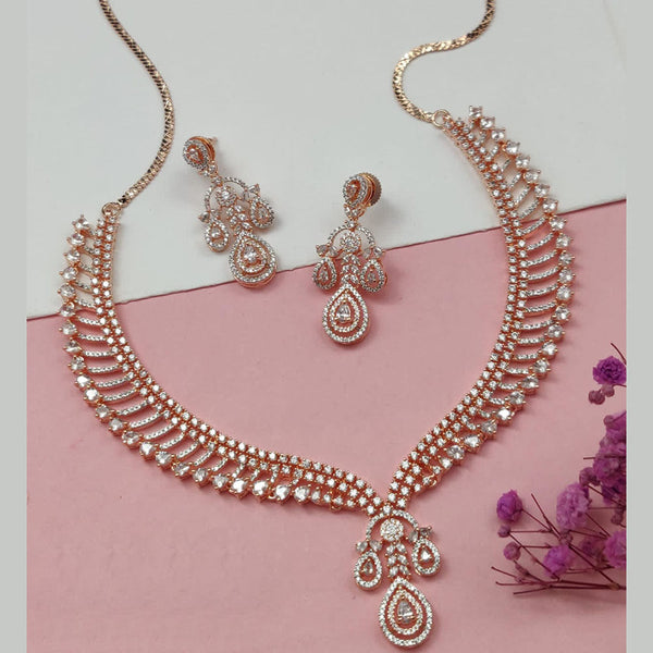 Vivah Creations Rose Gold Plated American Diamond Necklace Set