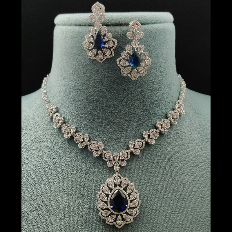 Vivah Creations Silver Plated American Diamond Necklace Set