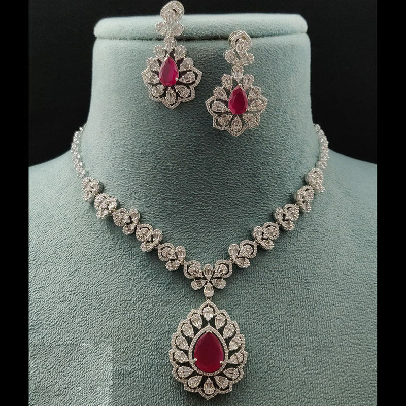 Vivah Creations Silver Plated American Diamond Necklace Set