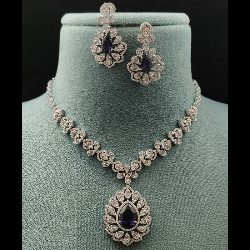 Vivah Creations Silver Plated American Diamond Necklace Set