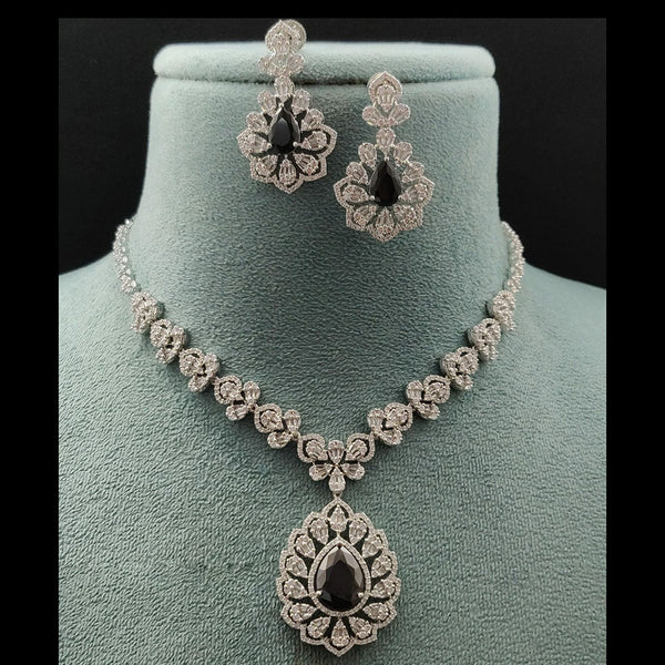 Vivah Creations Silver Plated American Diamond Necklace Set