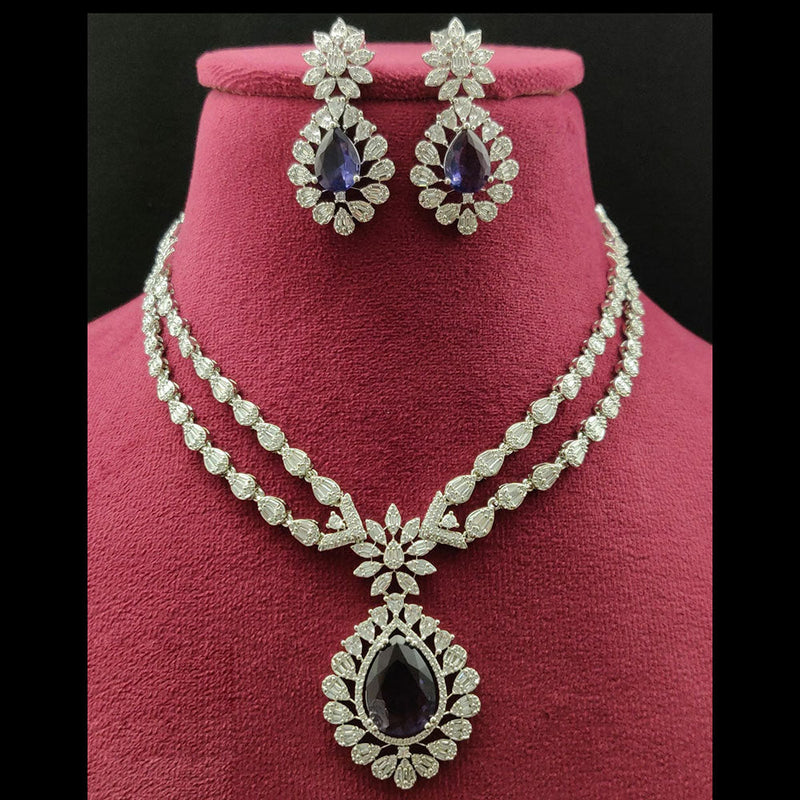 Vivah Creations Silver Plated American Diamond Necklace Set