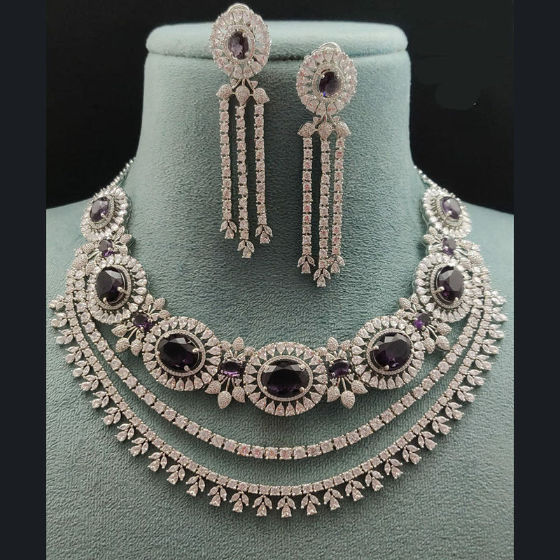 Vivah Creations Silver Plated American Diamond Necklace Set